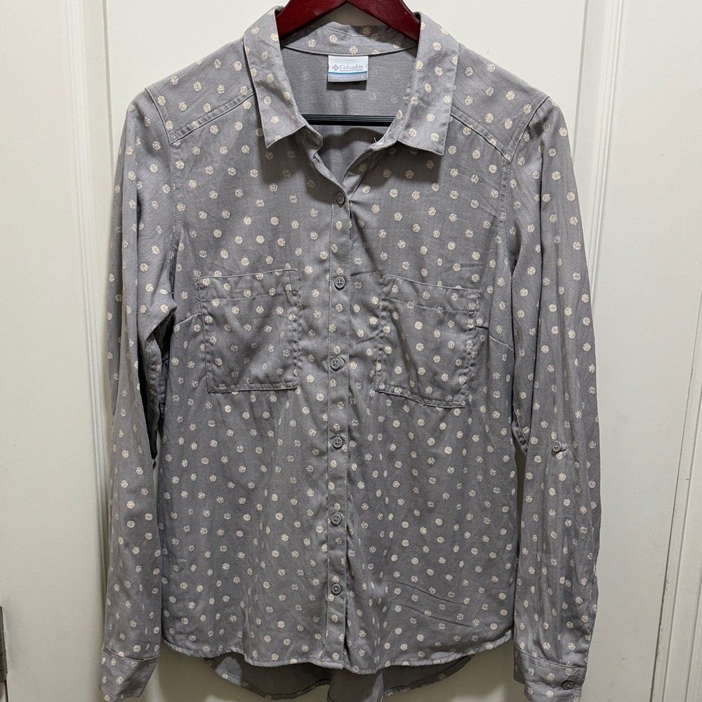 Columbia Light Gray Polka Dot Button-Down Shirt